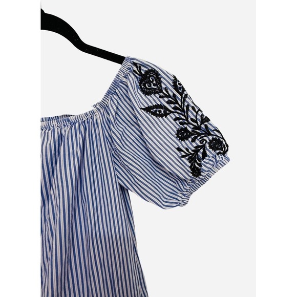 Who What Wear Revolve Striped Midi Dress Off Shoulder Blue Striped Size XS - Picture 2 of 6